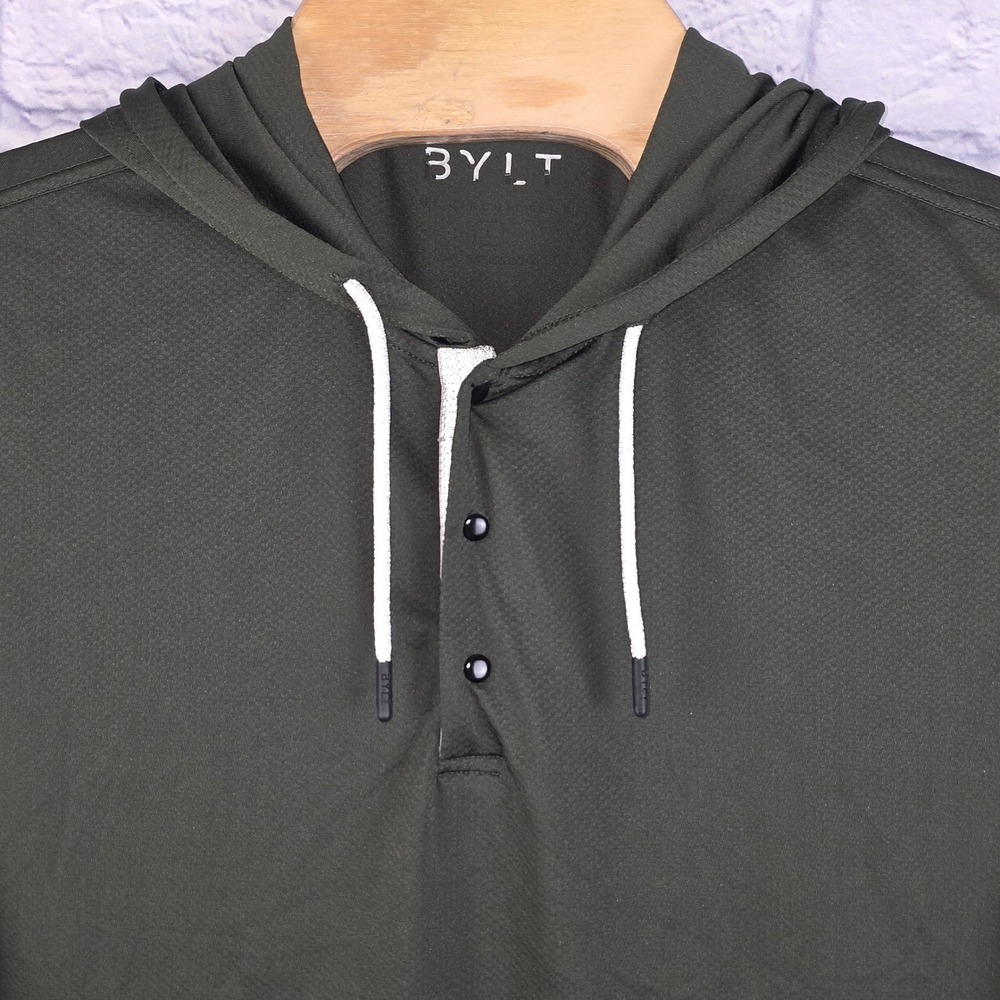 BYLT Premium Basics Men Circuit Tank Olive Green Sleeveless Hoodie Snap Sz Large